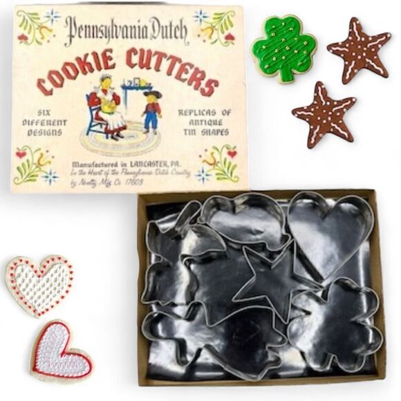 Vintage Pennsylvania Dutch Cookie Cutters Replica Antique Shaped Tins in Box - Picture 1 of 16
